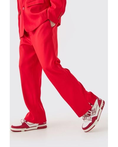 BoohooMAN Mix & Match Tailored Flared Trousers - Rot
