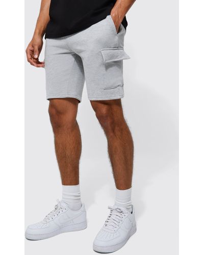 BoohooMAN Mittellange Basic Slim-Fit Jersey Cargo-Shorts - Weiß