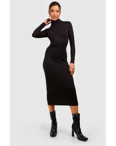 Boohoo Jersey Roll Neck Long Sleeve Midi Dress - Black