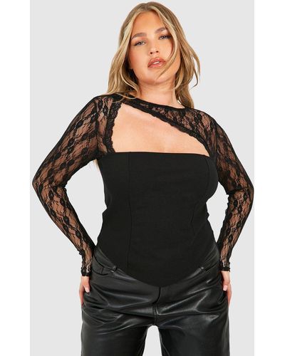 Plus Red Lace Squared Neck Corset Top
