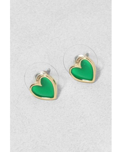 Boohoo Pendientes Con Forma De Corazón Esmaltados - Verde
