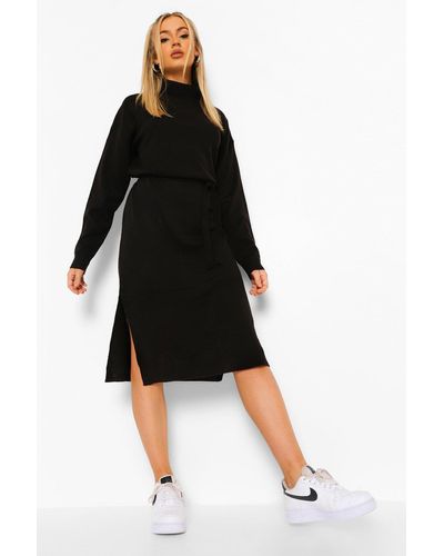Boohoo Fine Gauge Turtleneck Midaxi Sweater Dress - Black