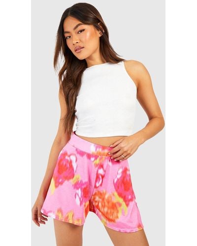 Boohoo Blurred Floral Jersey Knit Flowy Shorts - White