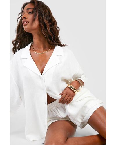 Boohoo Linen Mix Relaxed Fit Shirt - White