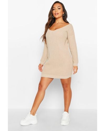Boohoo Petite V-neck Sweater Mini Dress - Natural