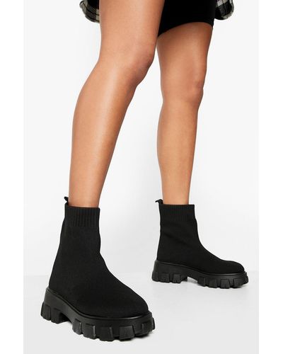 Boohoo Chunky Sole Sock Boots - Black
