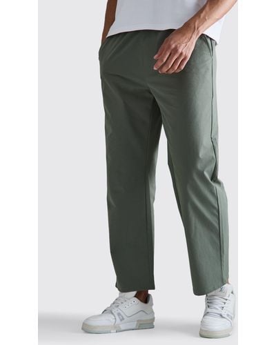 Boohoo Elastic Waist Lightweight Technical Stretch Relaxed Cropped Trouser - Green