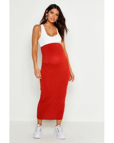 Boohoo Maternity Over The Bump Maxi Skirt - Orange