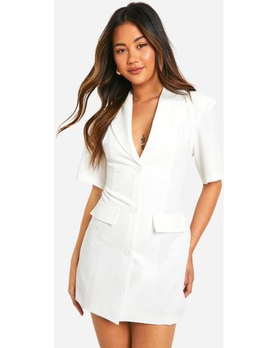 Boohoo Woven Short Sleeve Plunge Blazer Dress - White