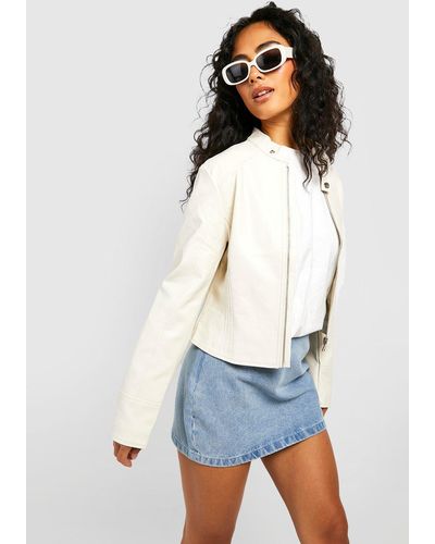 Boohoo Fitted Moto Faux Leather Jacket - White