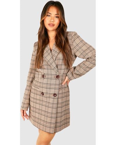 Boohoo Double Breasted Flannel Blazer Dress - Brown