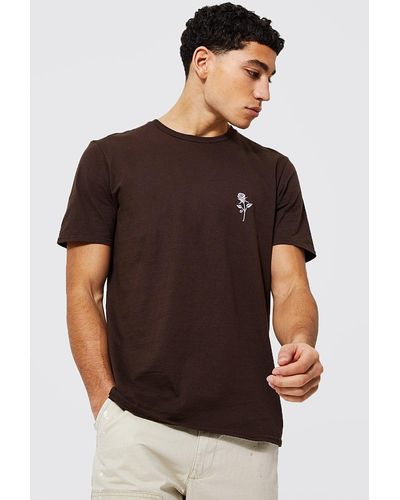 Boohoo Rose Embroidered T-shirt - Brown