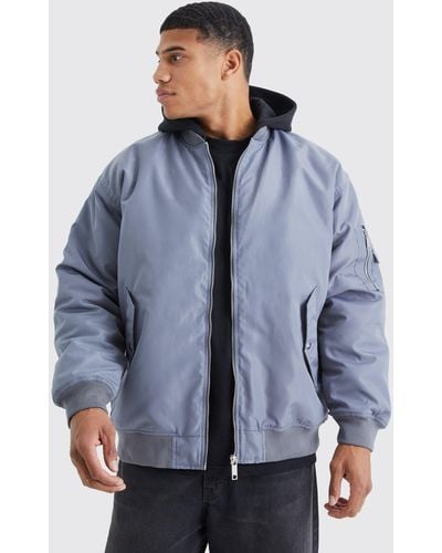 BoohooMAN Oversized Ma1 Bomber With Jersey Hood - Blue
