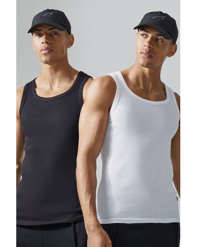 Boohoo Active Gym Muscle Fit 2 Pack Ribbed Tanks - Gray