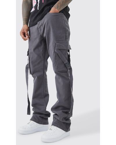 BoohooMAN Slim-Fit Cargo-Schlaghose mit Riemchen - Blau