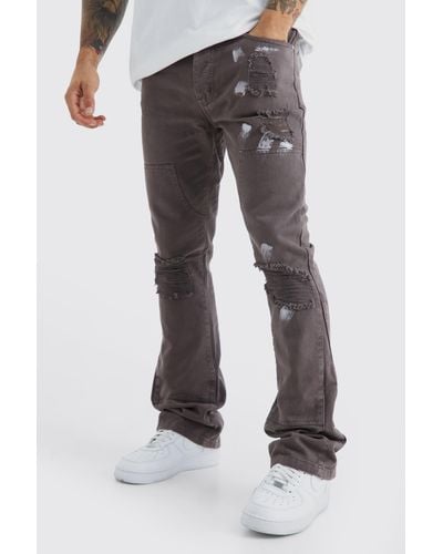 BoohooMAN Slim Worker Panel Paint Splatter Jeans - Gray