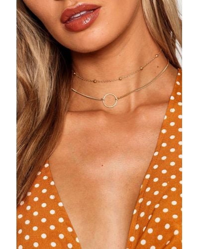Boohoo Circle And Chain Choker Pack Necklace - Multicolor