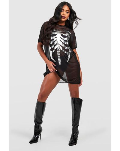 Boohoo Halloween Skeleton Mesh T-shirt Dress - Black