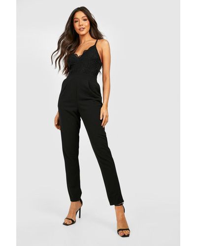 Boohoo Strappy Lace Tapered Leg Jumpsuit - Black