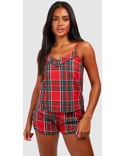 Boohoo Christmas Mix And Match Flannel Flannel Pj Cami Top - Red
