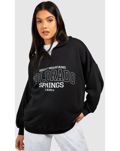 Boohoo Maternity Colorado Springs Printed Half Zip Sweatshirt - Black