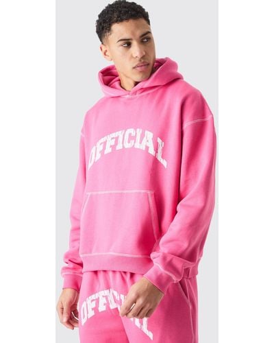 Boohoo Oversized Boxy Official Contrast Stitch Hoodie - Pink
