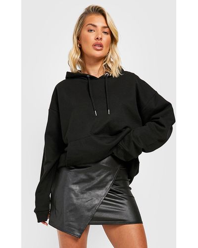 Boohoo Faux Leather Jersey Knit Wrap Mini Skirt - Black