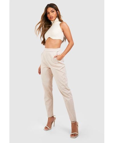 Boohoo Stretch High Waisted Tapered Pants - Natural
