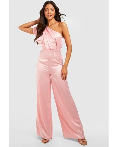 Lilly's Kloset Multi Colored One Shoulder Pleated Jumpsuit