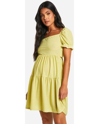 Boohoo Maternity Jersey Smock Milkmaid Mini Dress - Yellow