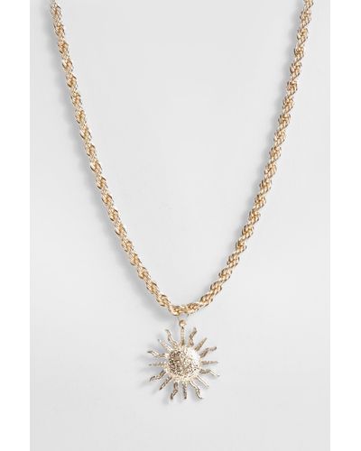 Boohoo Rope Detail Sun Necklace - White