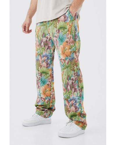 BoohooMAN Tall Fixed Waist Floral Tapestry Trouser - Multicolor