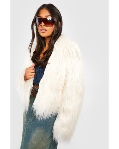 Boohoo Petite Long Shaggy Faux Fur Crop Jacket - White