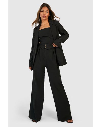 Boohoo Fold Over Waistband Relaxed Fit Tailored Pants - Black