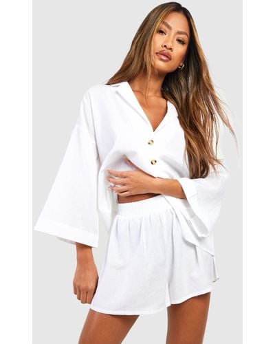 Boohoo Linen Pajama Short - White