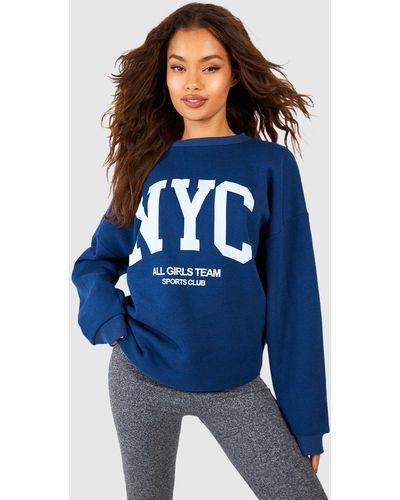 Boohoo Nyc Slogan Half Zip Oversized Sweatshirt - Blue