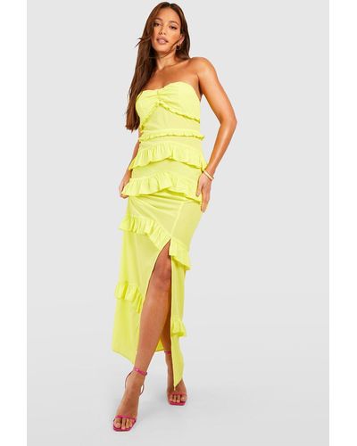 Boohoo Tall Bandeau Ruffle Split Side Maxi Dress - Yellow