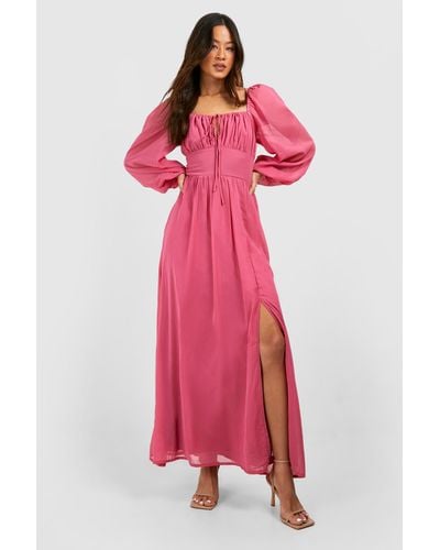Boohoo Tall Chiffon Milkmaid Maxi Dress - Pink