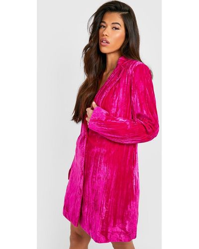 Boohoo Tall Crinkle Velvet Blazer Dress - Pink