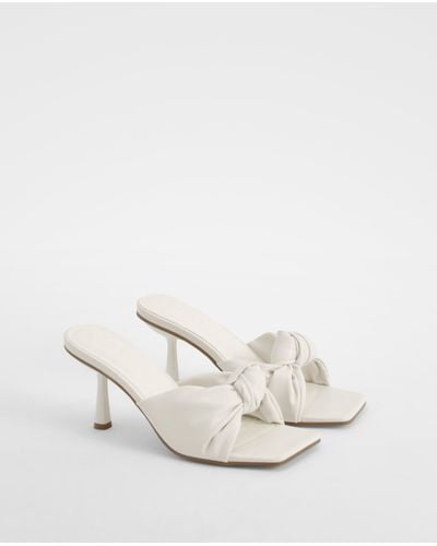Boohoo Padded Knot Front Heeled Mules - White