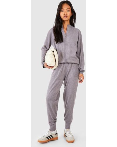 Boohoo Zip Neck Knitted Sweater And Trouser Set - Multicolor