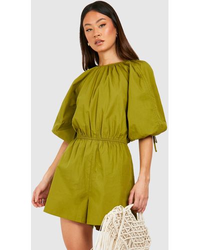 Boohoo Tall Cotton Ruched Sleeve Romper - Yellow