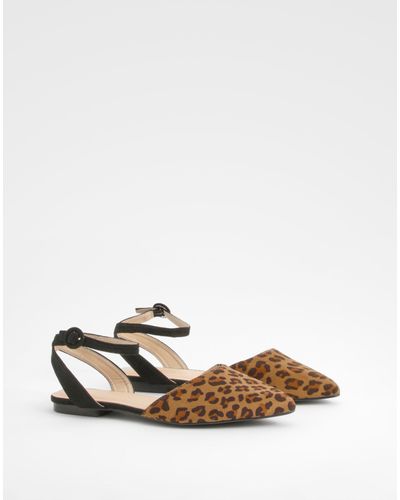 Boohoo Wide Fit 2 Part Leopard Print Pointed Ballet Flats - White