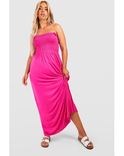 Boohoo Plus Shirred Bandeau Maxi Dress - Pink