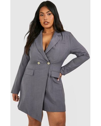 Boohoo Plus Asymmetric Tailored Blazer Dress - Gray