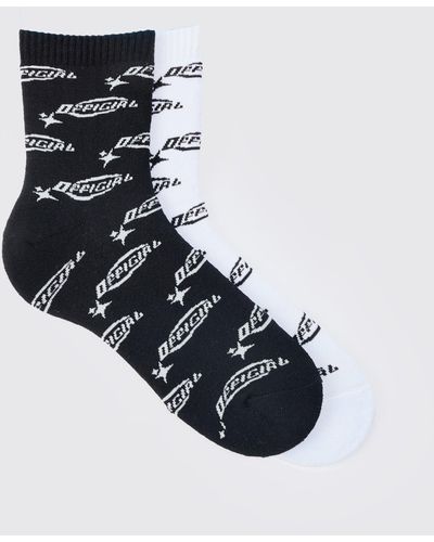 Boohoo 2 Pack Official Logo Print Socks - Black