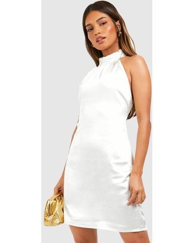 Boohoo Satin Halterneck Mini Slip Dress - White