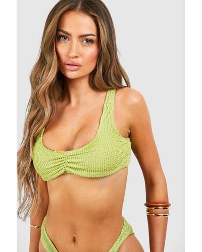 Boohoo Mix & Match Crinkle Ruched Bikini Top - Green