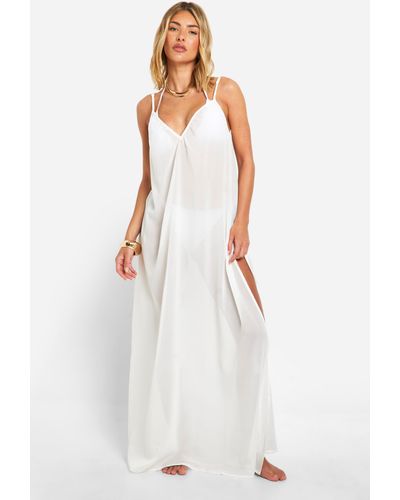 Boohoo Chiffon Strappy Beach Maxi Dress - White