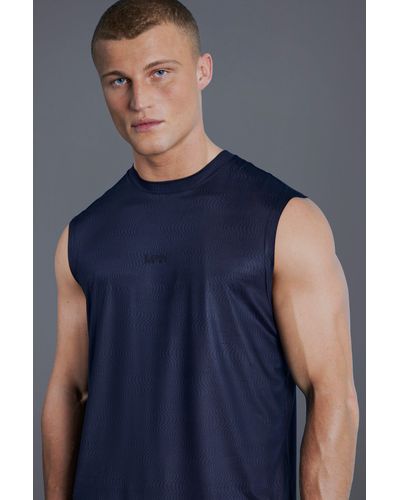 BoohooMAN Man Active Muscle-Fit vesttop mit Print - Blau